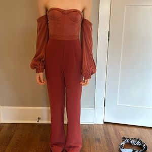 Silk off-shoulder jumpsuit